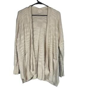 Anthropologie Cream Long Sleeve Opened Front Knit Sweater Cardigan Women Sz L